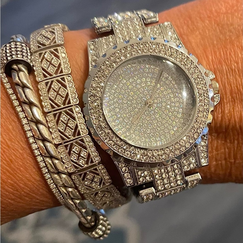 VVS Bust Down Watch Iced Out Unisex Steel Round Dial Waterproof Bling Jewelry - Picture 7 of 7